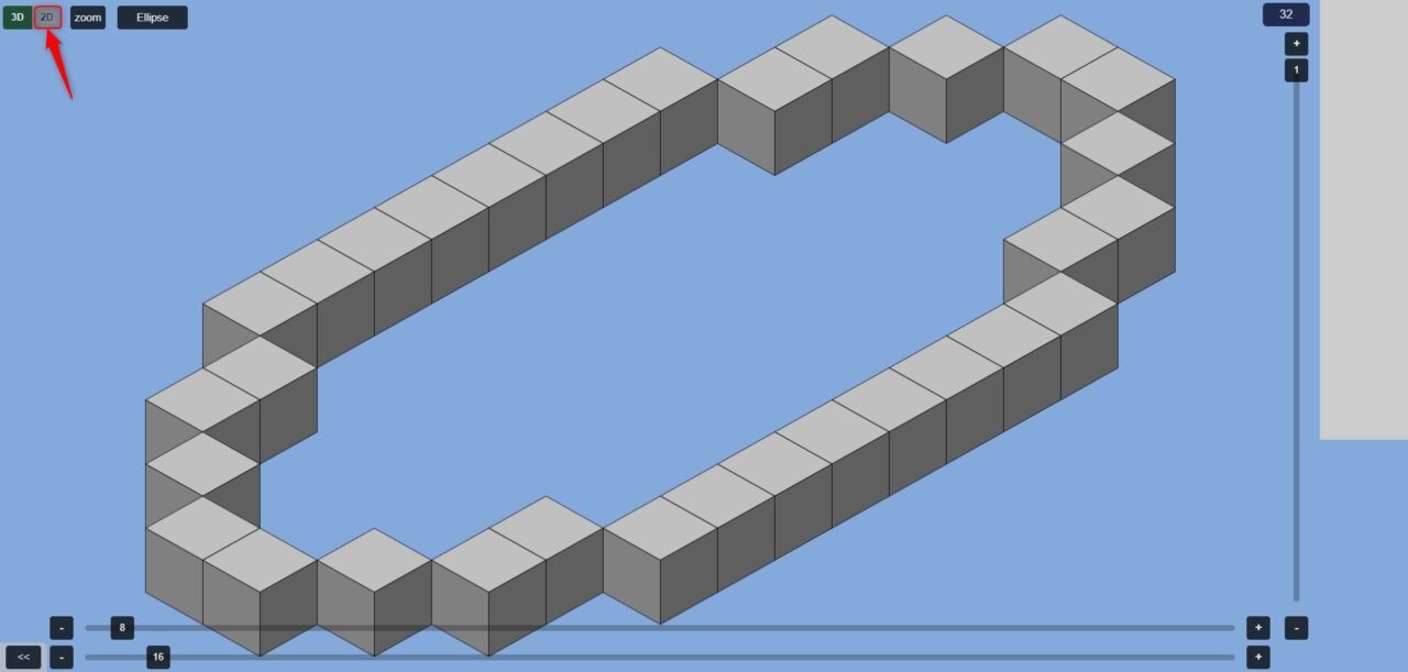 画面左上にある「2D」をクリック