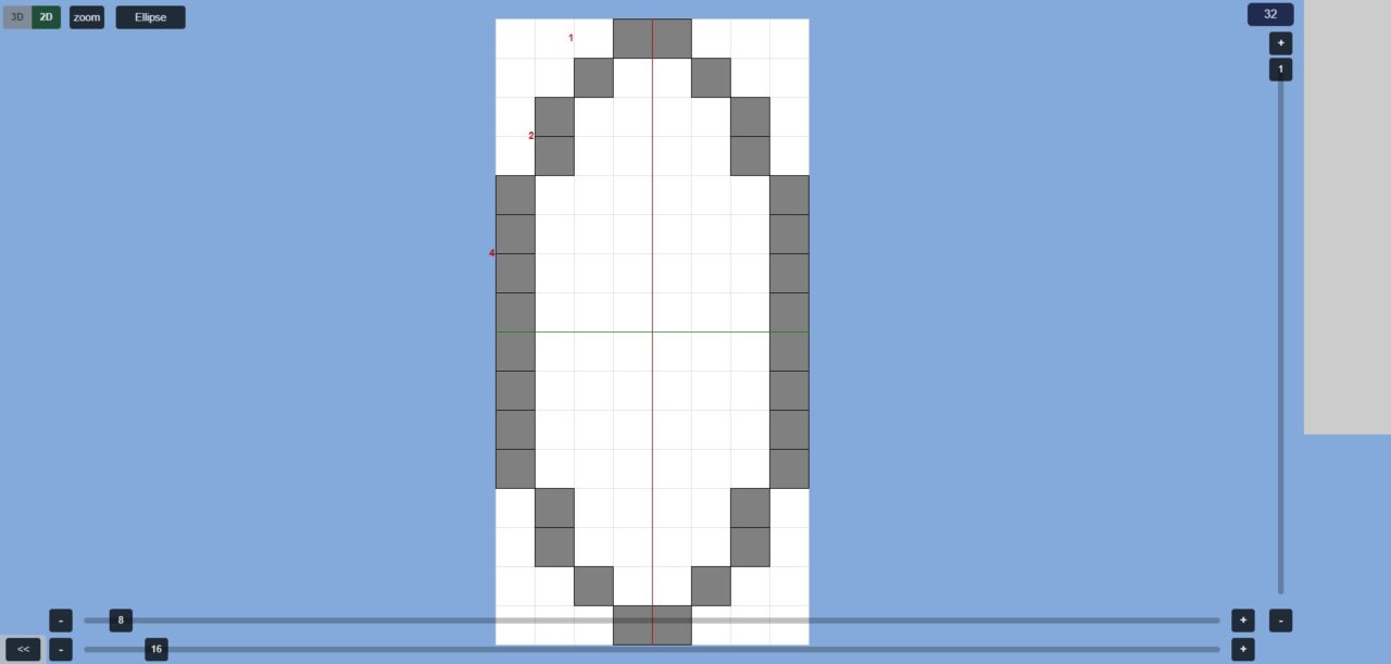 8マス×16マスの楕円