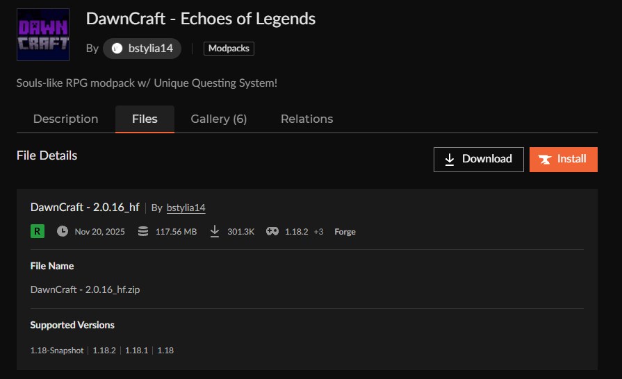 「DawnCraft」をインストール①