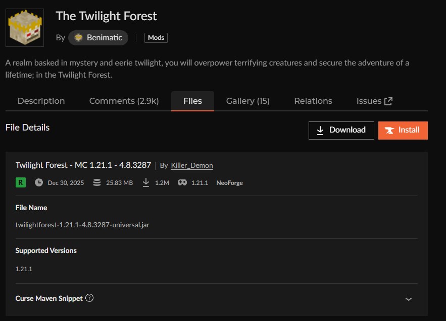 「The Twilight Forest(黄昏の森)」をインストール