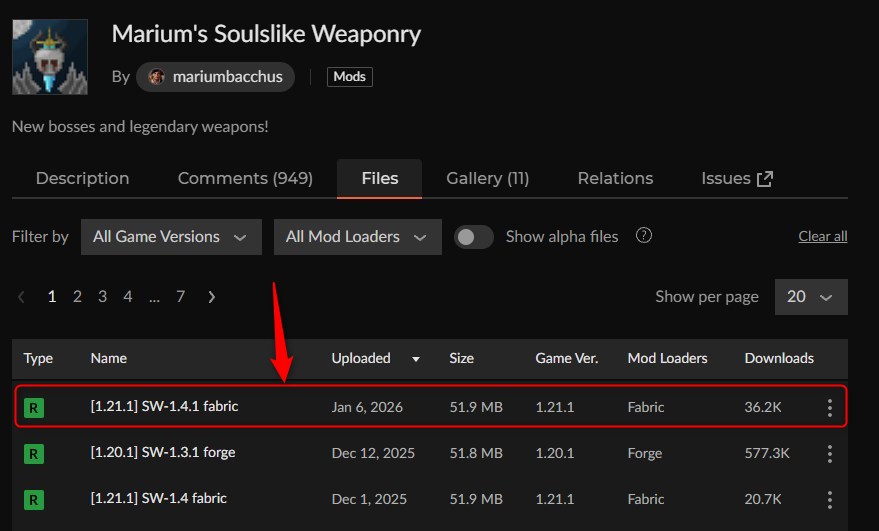 「Marium's Soulslike Weaponry」にアクセス