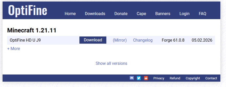 「Optifine」にアクセス