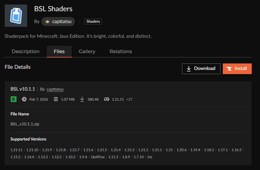 影MOD「BSL Shaders」をインストール