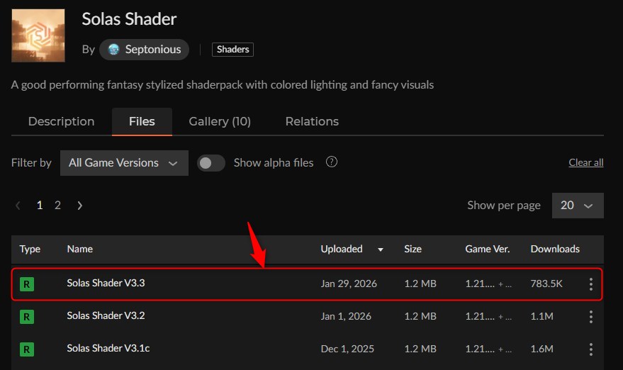 影MOD「Solas Shader」にアクセス