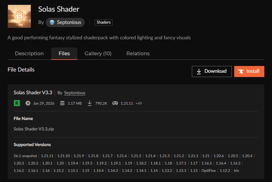影MOD「Solas Shader」をインストール