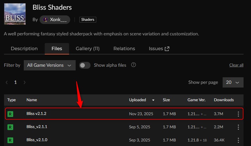影MOD「Bliss Shaders」にアクセス