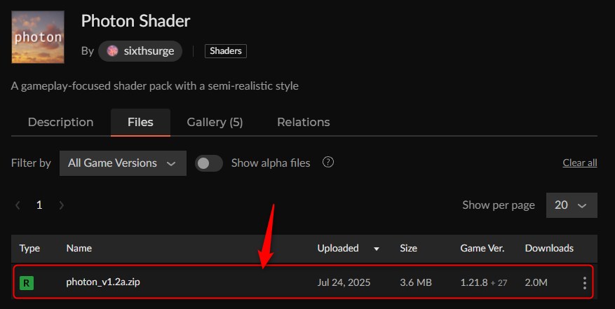 影MOD「Photon Shader」にアクセス