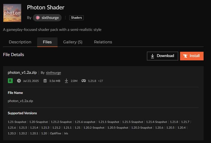 影MOD「Photon Shader」のインストール