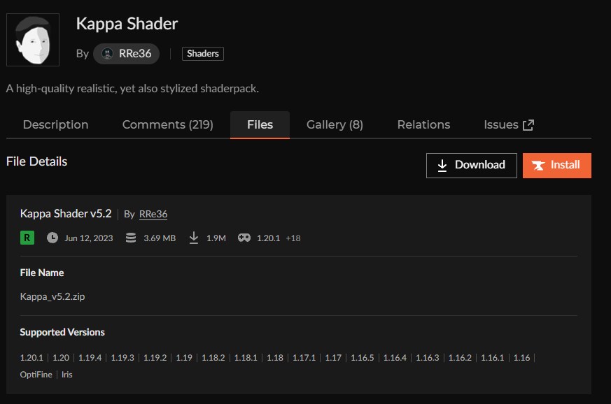 影MOD「Kappa Shader」のインストール