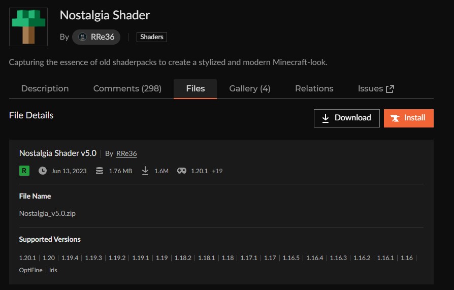 影MOD「Nostalgia Shader」のインストール
