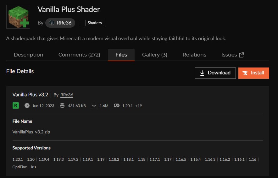 影MOD「Vanilla Plus Shader」のインストール