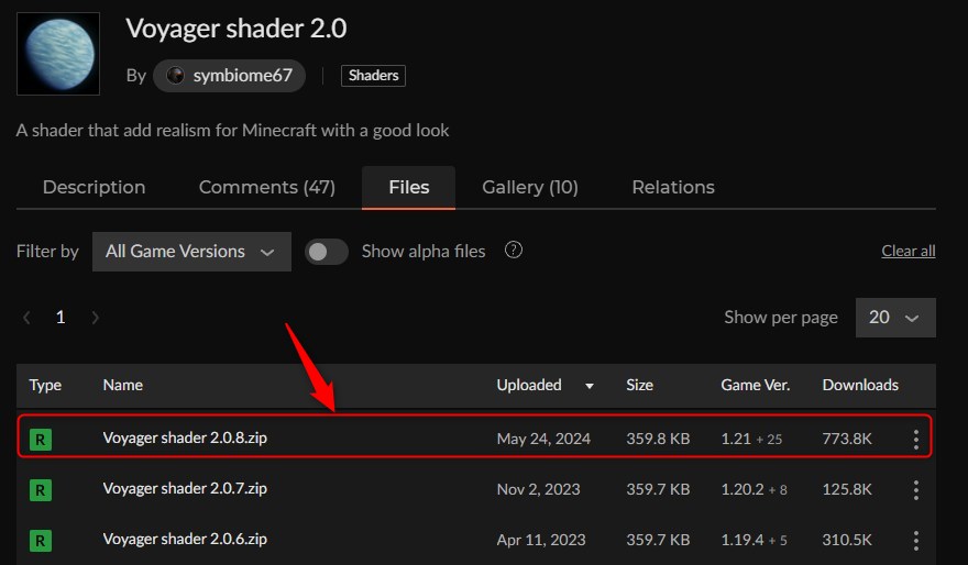 影MOD「Voyager shader 2.0」にアクセス