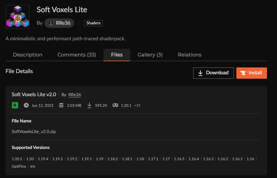 影MOD「Soft Voxels Lite」のインストール