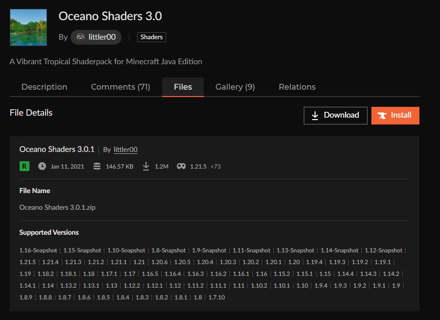 影MOD「Oceano Shaders 3.0」のインストール