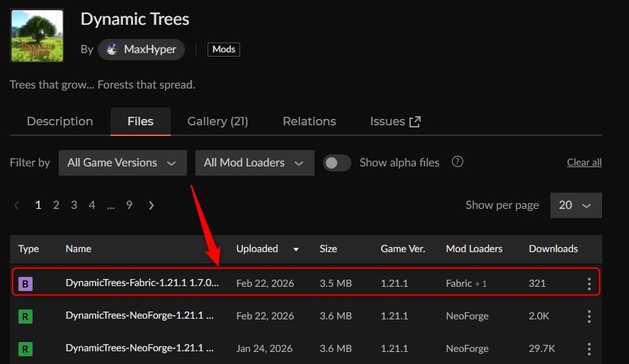 リアルMOD「Dynamic Trees」にアクセス