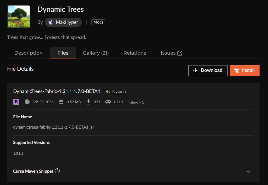 リアルMOD「Dynamic Trees」をインストール