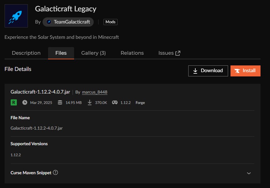 宇宙MOD「Galacticraft Legacy」の入れ方2