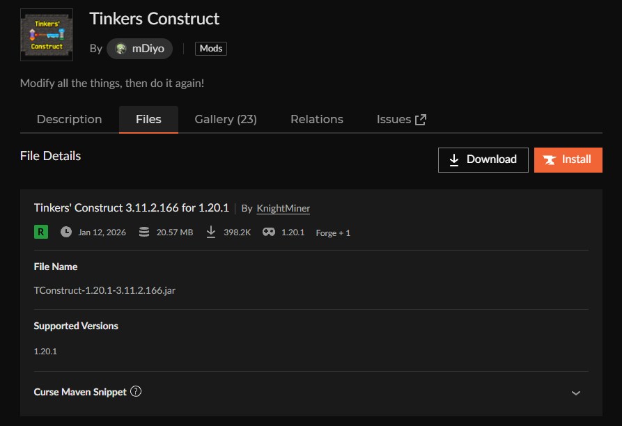 鉱石MOD「Tinkers' Construct」の入れ方2