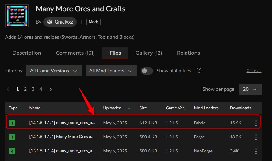 鉱石MOD「Many More Ores and Crafts」の入れ方1
