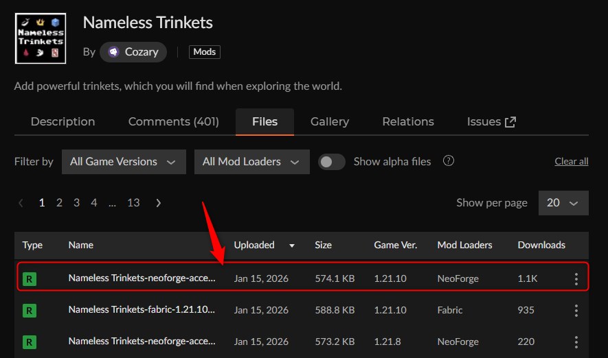 アクセサリーMOD「Nameless Trinkets」の入れ方1