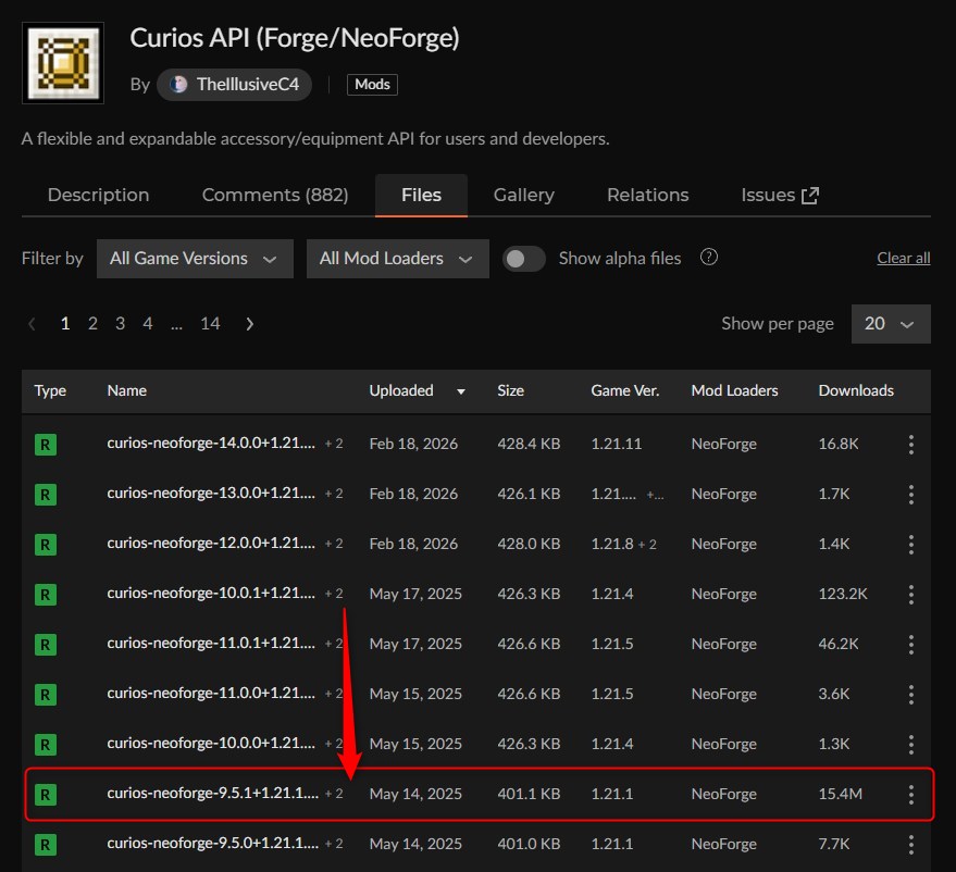 アクセサリーMOD「Curios API＋Artifacts」の入れ方1