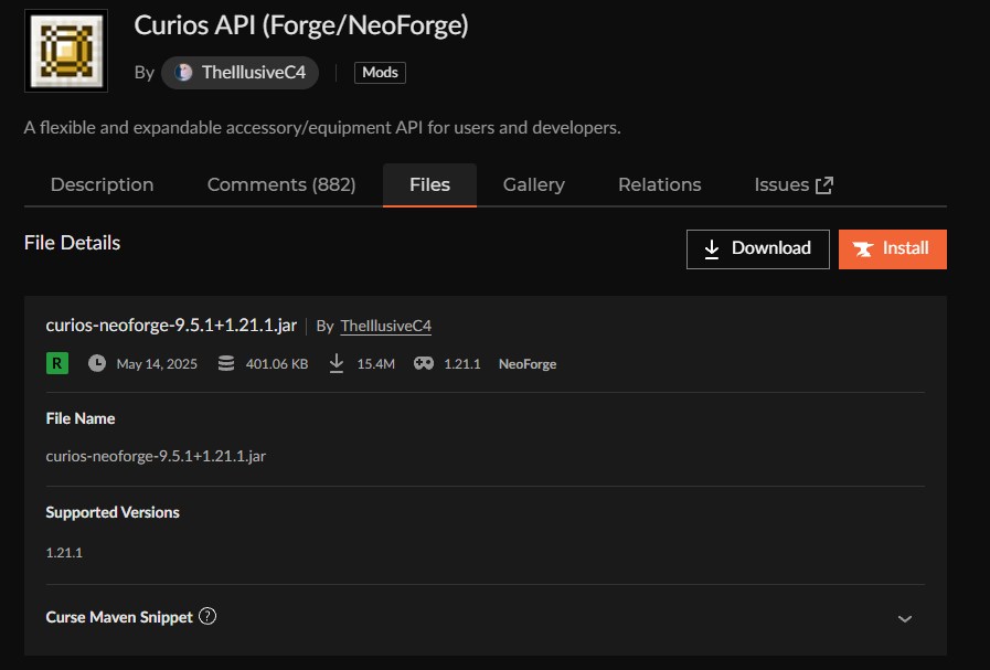 アクセサリーMOD「Curios API＋Artifacts」の入れ方2