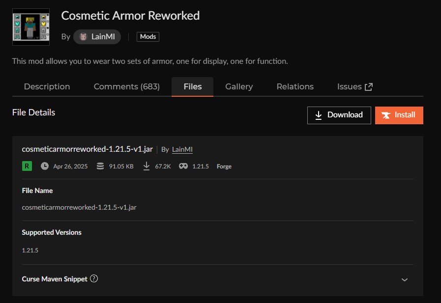 防具追加MOD「Cosmetic Armor Reworked」の入れ方2
