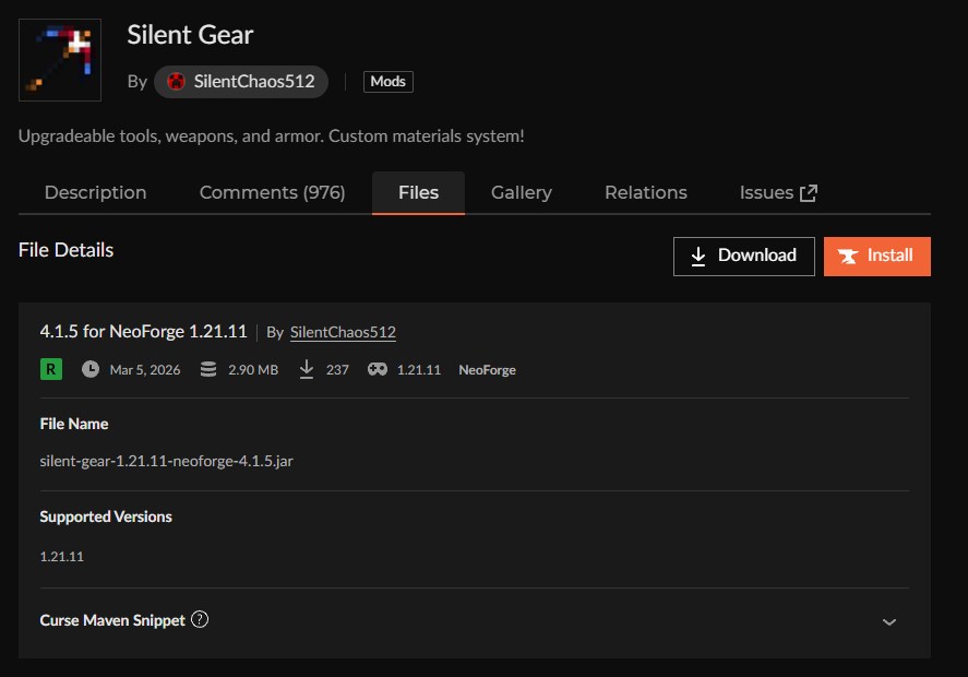 防具追加MOD「Silent Gear」の入れ方2