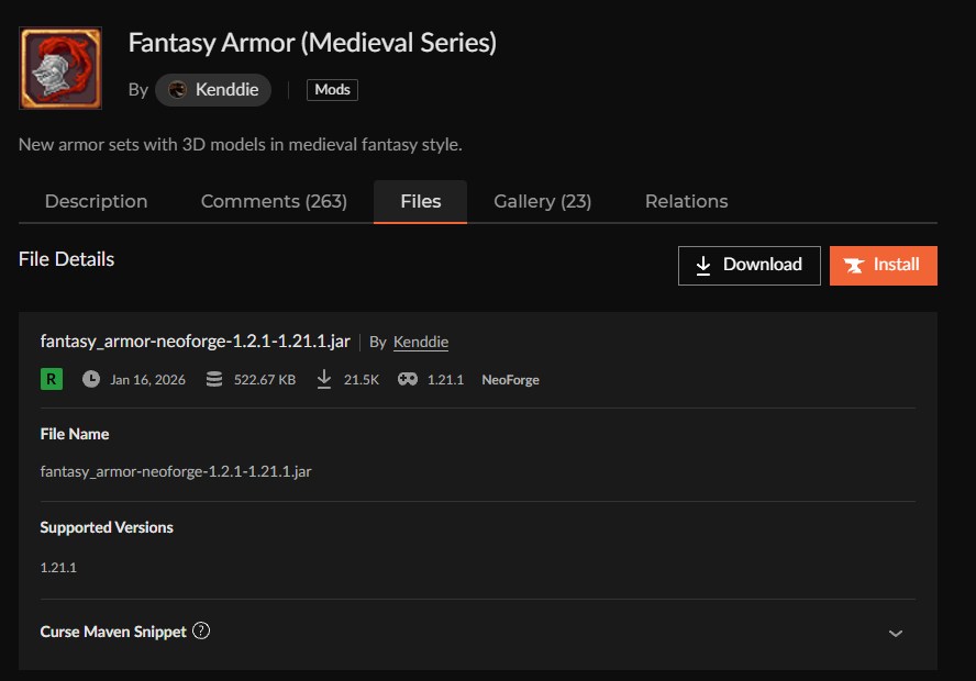 防具追加MOD「Fantasy Armor」の入れ方2