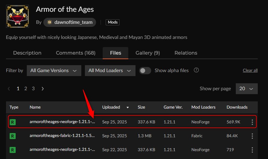 防具追加MOD「Armor of the Ages」の入れ方1
