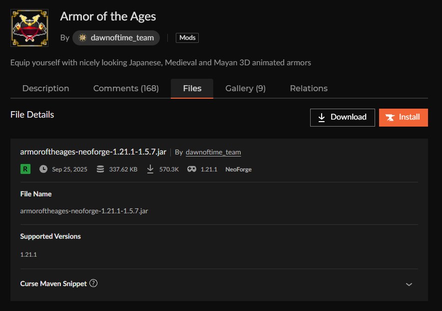 防具追加MOD「Armor of the Ages」の入れ方2