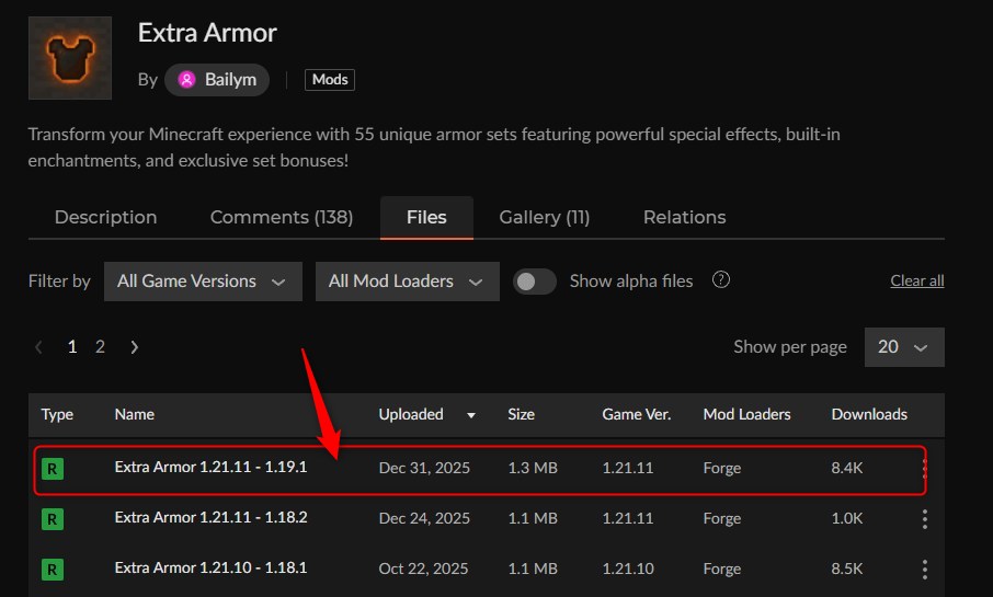 防具追加MOD「Extra Armor」の入れ方1