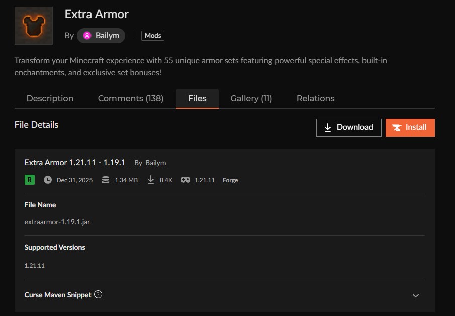 防具追加MOD「Extra Armor」の入れ方2