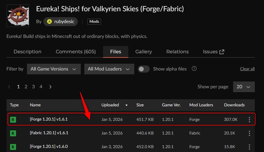 船MOD「Eureka! Ships! for Valkyrien Skies」の入れ方1