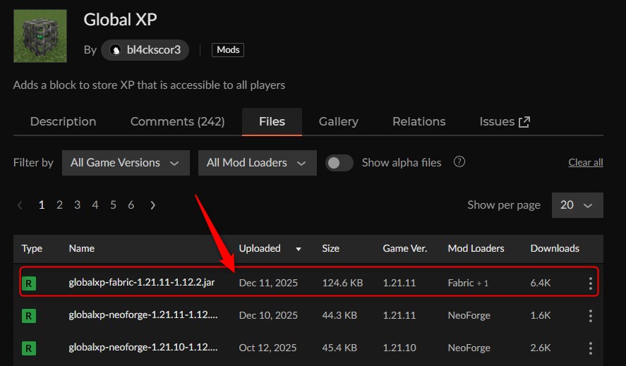 経験値MOD「Global XP」の入れ方1