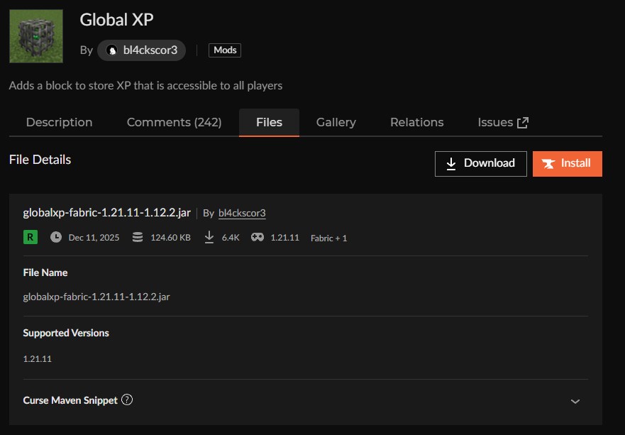 経験値MOD「Global XP」の入れ方2