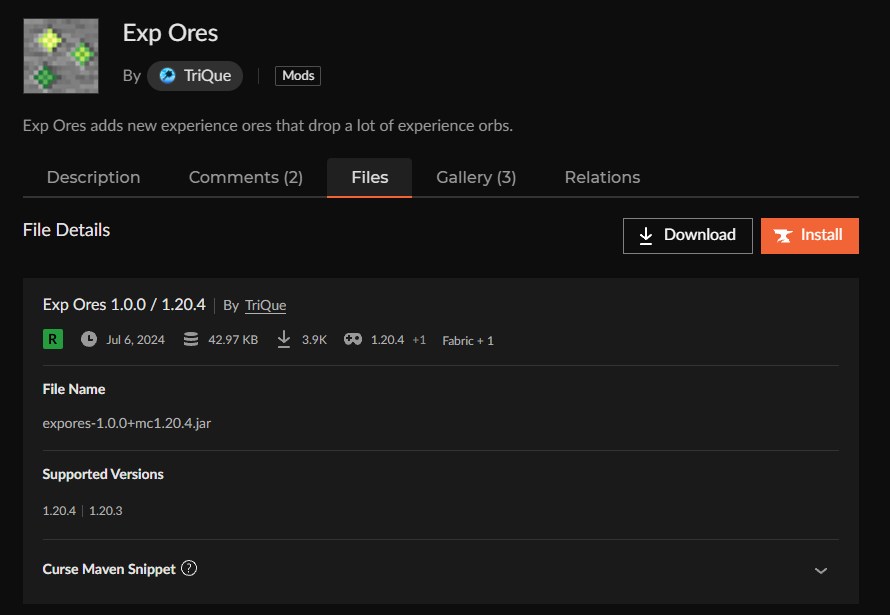 経験値MOD「Exp Ores」の入れ方2