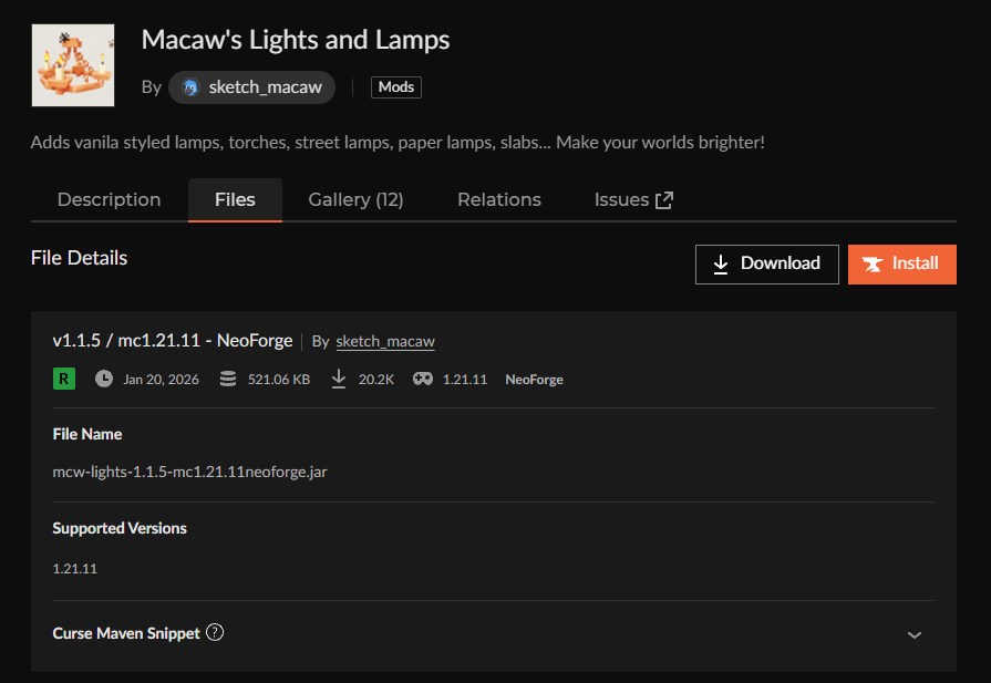 街灯MOD「Macaw's Lights and Lamps」の入れ方2