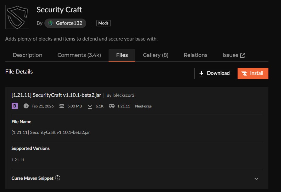 セキュリティMOD「SecurityCraft」の入れ方2