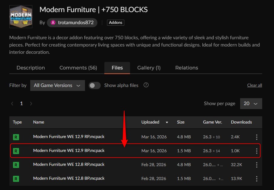 家具アドオン「Modern Furniture(+750 BLOCKS)」の入れ方3