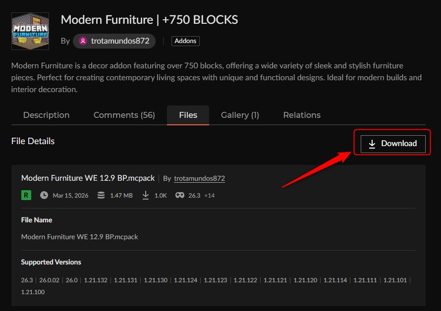 家具アドオン「Modern Furniture(+750 BLOCKS)」の入れ方4
