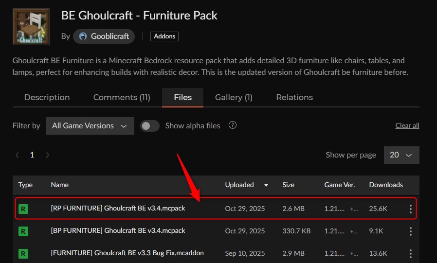 家具アドオン「BE Ghoulcraft - Furniture Pack」の入れ方1