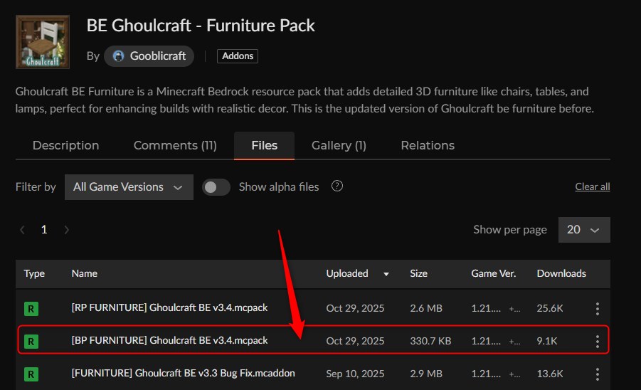 家具アドオン「BE Ghoulcraft - Furniture Pack」の入れ方3