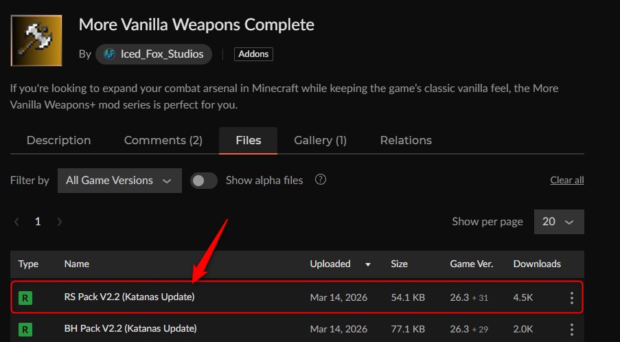 武器アドオン「More Vanilla Weapons Complete」の入れ方1