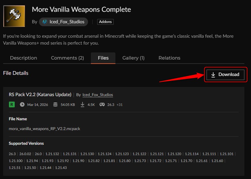 武器アドオン「More Vanilla Weapons Complete」の入れ方2