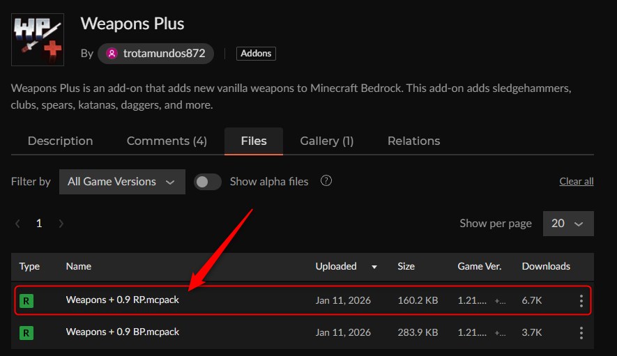武器アドオン「Weapons Plus」の入れ方1