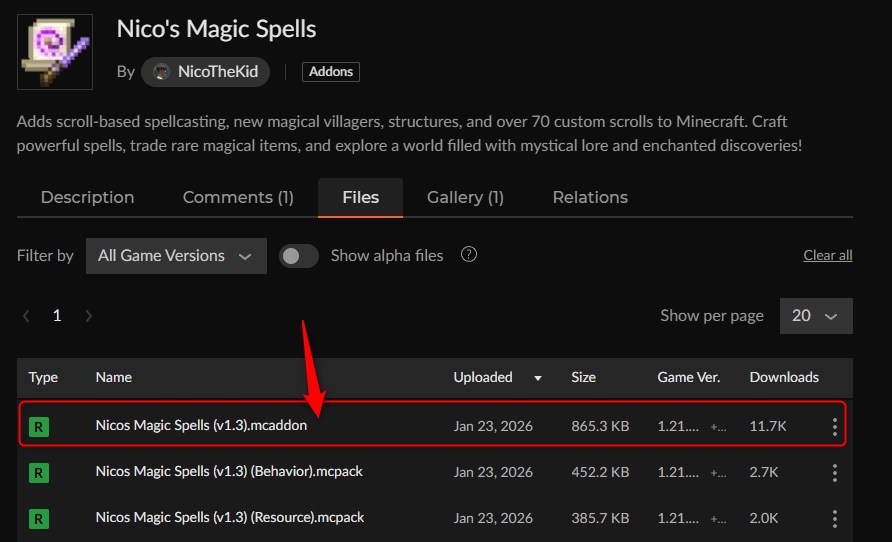 魔法アドオン「Nico's Magic Spells」の入れ方1