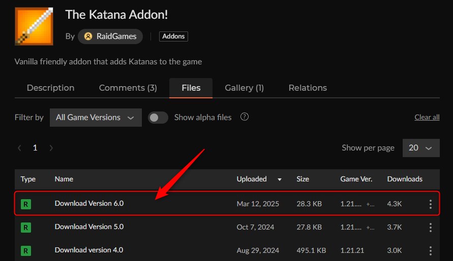 抜刀剣アドオン「The Katana Addon!」の入れ方1