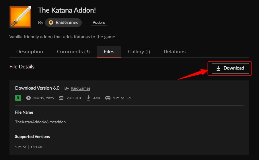抜刀剣アドオン「The Katana Addon!」の入れ方2