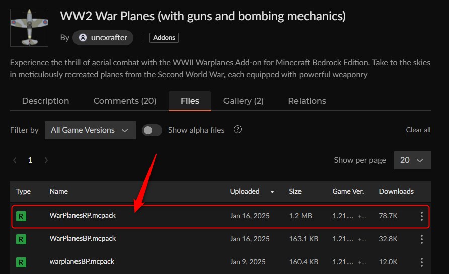 飛行機アドオン「WW2 War Planes」の入れ方1